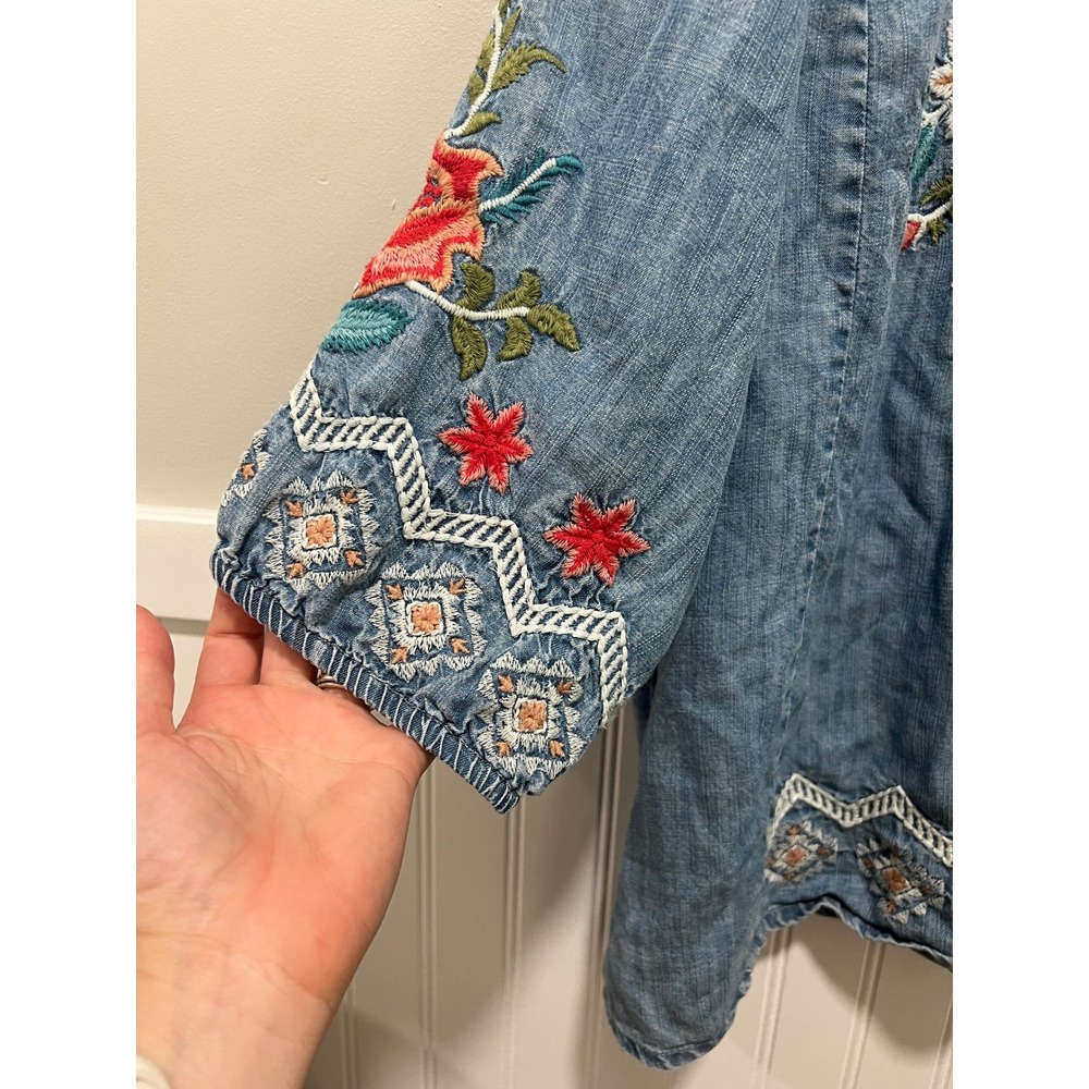 Coldwater Creek 3/4 Sleeve Tunic V-Neck Top Floral Embroidery Blue Women Size 2X - Picture 6 of 6